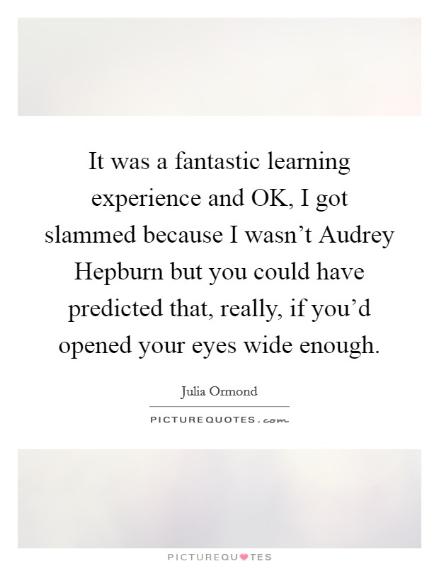 It was a fantastic learning experience and OK, I got slammed because I wasn't Audrey Hepburn but you could have predicted that, really, if you'd opened your eyes wide enough. Picture Quote #1