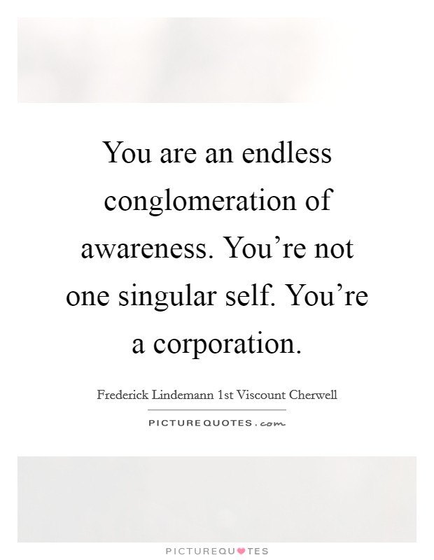 You are an endless conglomeration of awareness. You’re not one singular self. You’re a corporation Picture Quote #1