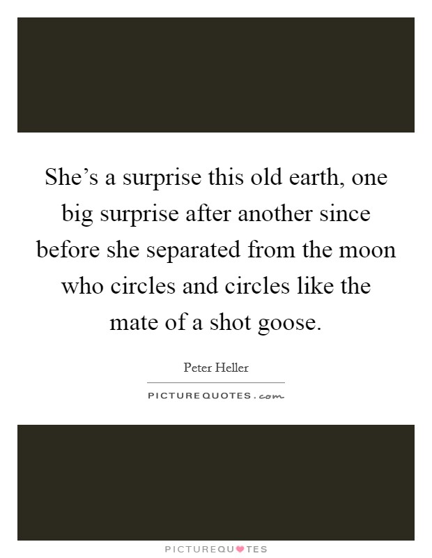 She’s a surprise this old earth, one big surprise after another since before she separated from the moon who circles and circles like the mate of a shot goose Picture Quote #1