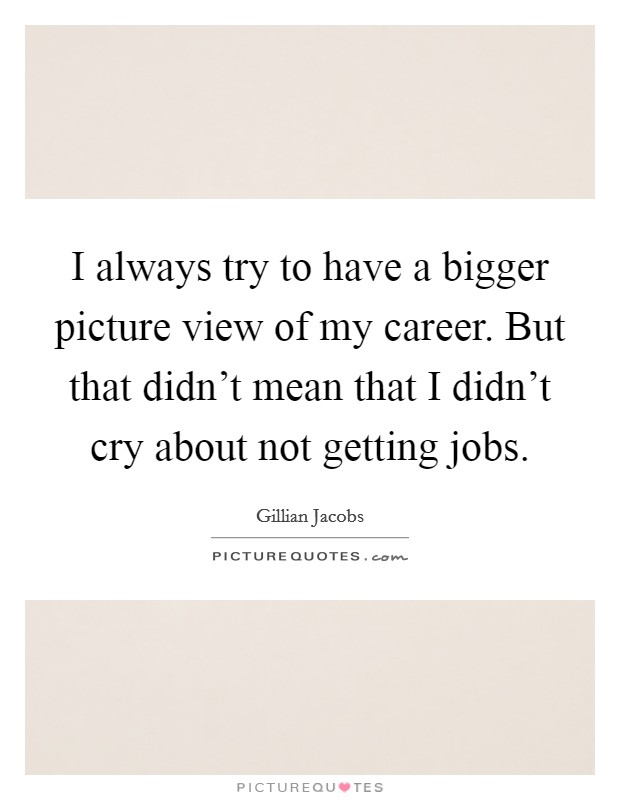 I always try to have a bigger picture view of my career. But that didn't mean that I didn't cry about not getting jobs. Picture Quote #1