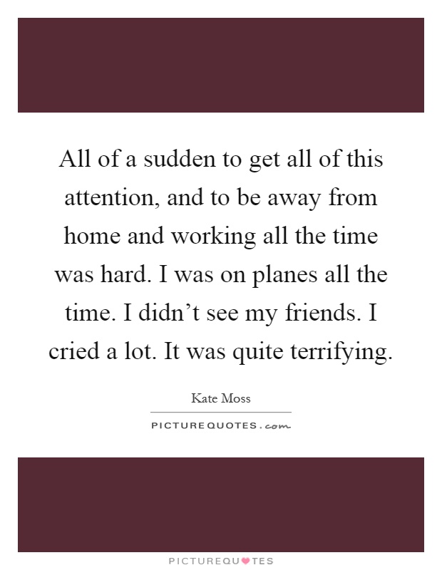 All of a sudden to get all of this attention, and to be away from home and working all the time was hard. I was on planes all the time. I didn’t see my friends. I cried a lot. It was quite terrifying Picture Quote #1