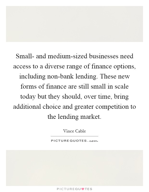Small- and medium-sized businesses need access to a diverse range of finance options, including non-bank lending. These new forms of finance are still small in scale today but they should, over time, bring additional choice and greater competition to the lending market. Picture Quote #1