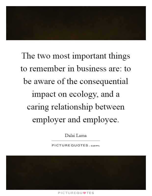The two most important things to remember in business are: to be aware of the consequential impact on ecology, and a caring relationship between employer and employee Picture Quote #1