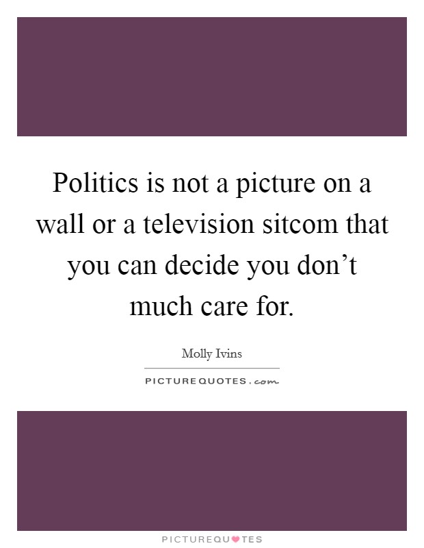 Politics is not a picture on a wall or a television sitcom that you can decide you don’t much care for Picture Quote #1