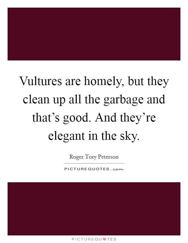 Vultures are homely, but they clean up all the garbage and that's good. And they're elegant in the sky. Picture Quote #1