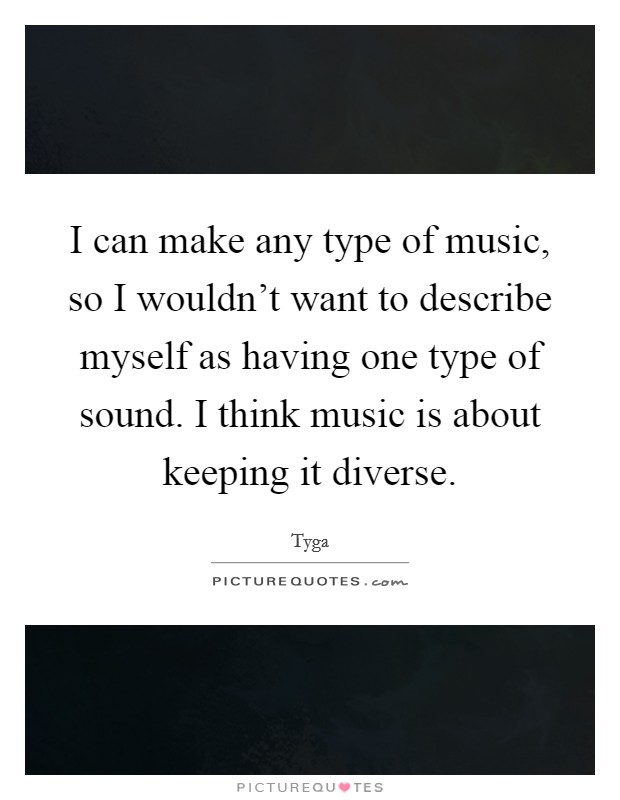 I can make any type of music, so I wouldn't want to describe myself as having one type of sound. I think music is about keeping it diverse. Picture Quote #1