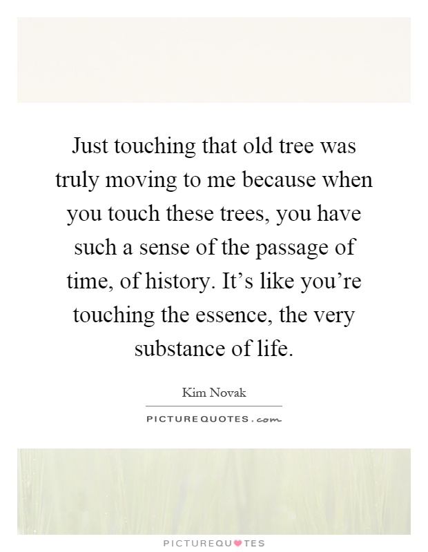 Just touching that old tree was truly moving to me because when you touch these trees, you have such a sense of the passage of time, of history. It’s like you’re touching the essence, the very substance of life Picture Quote #1