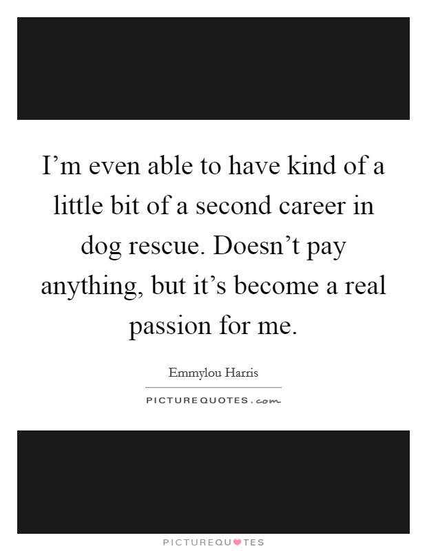 I'm even able to have kind of a little bit of a second career in dog rescue. Doesn't pay anything, but it's become a real passion for me. Picture Quote #1