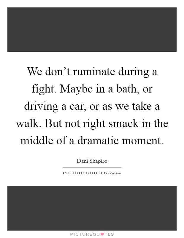 We don’t ruminate during a fight. Maybe in a bath, or driving a car, or as we take a walk. But not right smack in the middle of a dramatic moment Picture Quote #1
