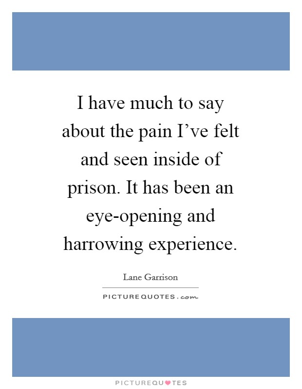 I have much to say about the pain I've felt and seen inside of prison. It has been an eye-opening and harrowing experience. Picture Quote #1