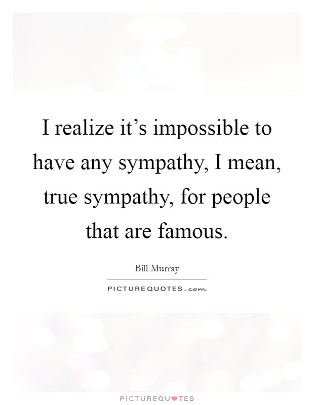 I realize it’s impossible to have any sympathy, I mean, true sympathy, for people that are famous Picture Quote #1