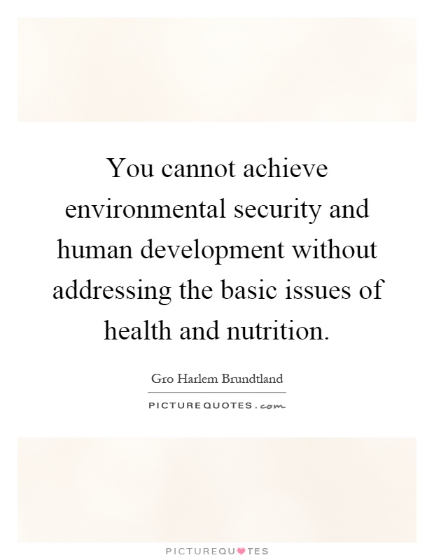 You cannot achieve environmental security and human development without addressing the basic issues of health and nutrition Picture Quote #1
