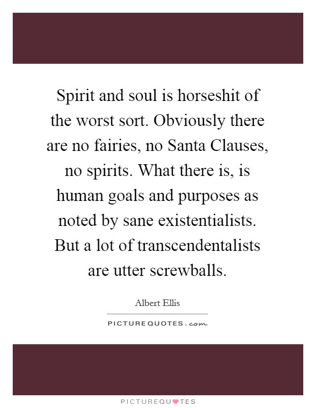 Spirit and soul is horseshit of the worst sort. Obviously there are no fairies, no Santa Clauses, no spirits. What there is, is human goals and purposes as noted by sane existentialists. But a lot of transcendentalists are utter screwballs Picture Quote #1