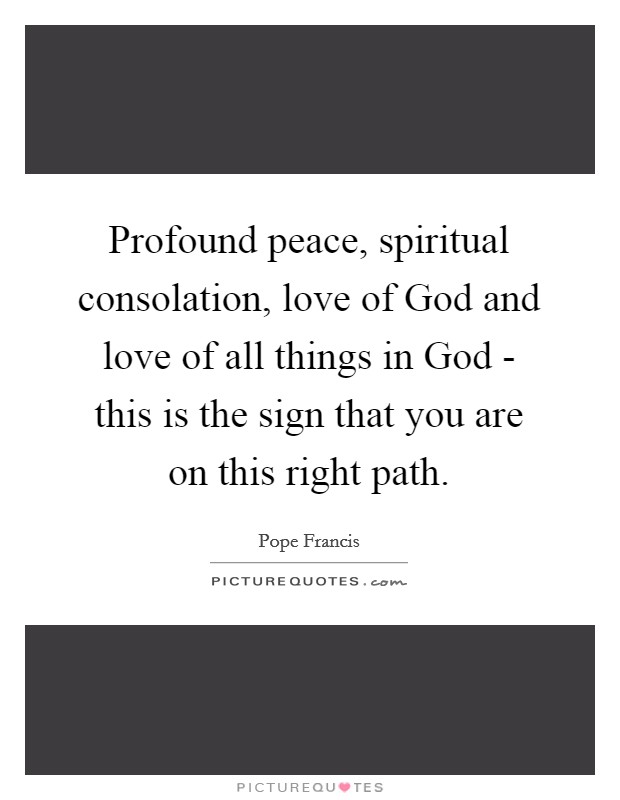 Profound peace, spiritual consolation, love of God and love of all things in God - this is the sign that you are on this right path Picture Quote #1