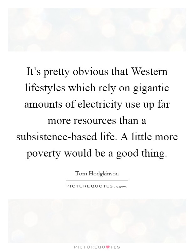 It’s pretty obvious that Western lifestyles which rely on gigantic amounts of electricity use up far more resources than a subsistence-based life. A little more poverty would be a good thing Picture Quote #1