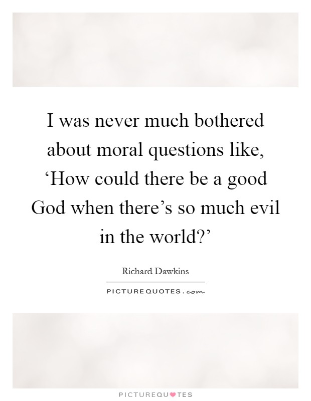 I was never much bothered about moral questions like, ‘How could there be a good God when there’s so much evil in the world?’ Picture Quote #1