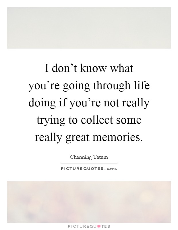 I don’t know what you’re going through life doing if you’re not really trying to collect some really great memories Picture Quote #1