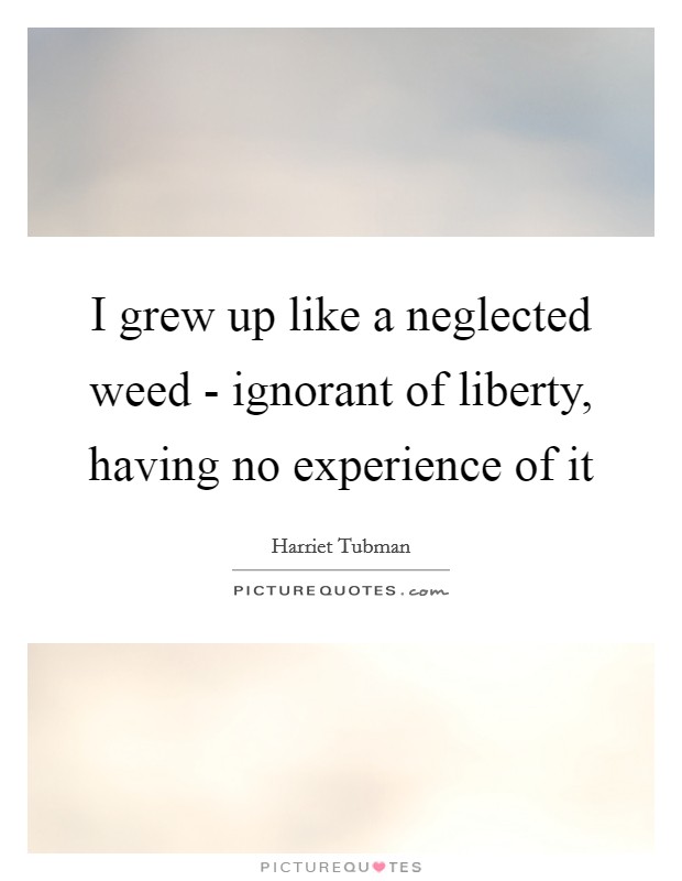 I grew up like a neglected weed - ignorant of liberty, having no experience of it Picture Quote #1