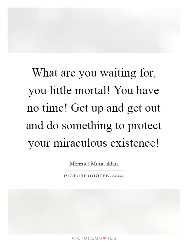 What are you waiting for, you little mortal! You have no time! Get up and get out and do something to protect your miraculous existence! Picture Quote #1