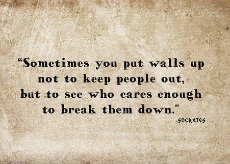 Sometimes you put walls up not to keep people out, but to see who cares enough to break them down Picture Quote #2