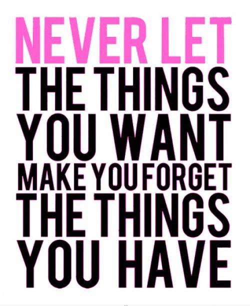 Never let the things you want make you forget the things you have Picture Quote #1