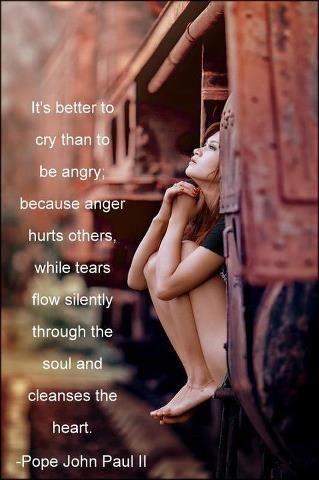 It's better to cry than be angry, because anger hurts others while tears flow silently through the soul and cleanse the heart Picture Quote #1