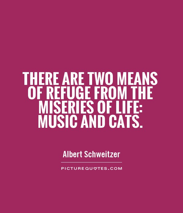 There are two means of refuge from the miseries of life: music and cats Picture Quote #1