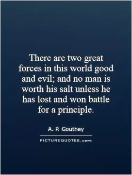 There are two great forces in this world   good and evil; and no man is worth his salt unless he has lost and won battle for a principle Picture Quote #1