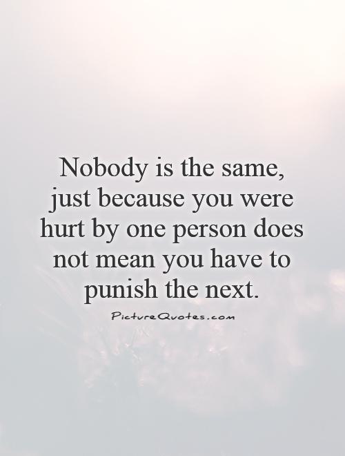 Nobody is the same, just because you were hurt by one person does not mean you have to punish the next Picture Quote #1