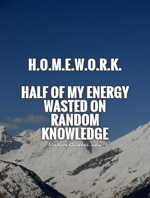 H.O.M.E.W.O.R.K.   Half of my energy wasted on random knowledge Picture Quote #1