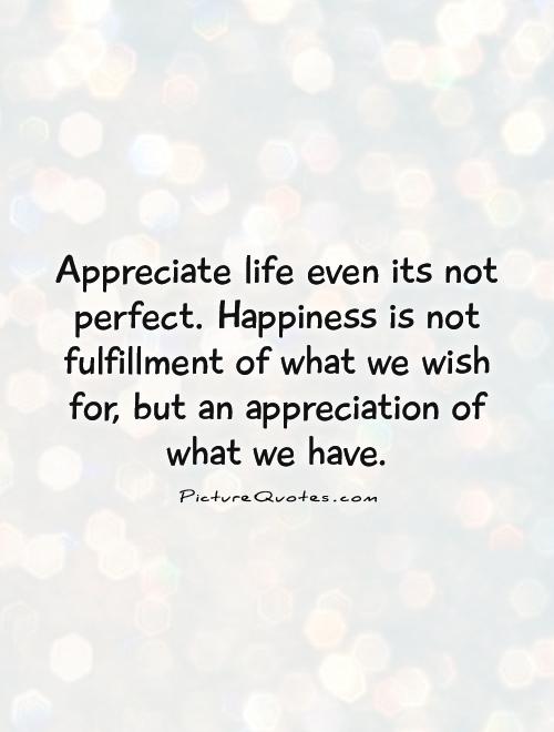 Appreciate life even its not perfect. Happiness is not fulfillment of what we wish for, but an appreciation of what we have Picture Quote #1