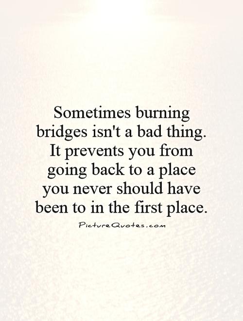 Sometimes burning bridges isn't a bad thing. It prevents you from going back to a place you never should have been to in the first place Picture Quote #1