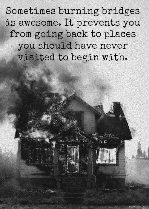 Sometimes burning bridges isn't a bad thing. It prevents you from going back to a place you never should have been to in the first place Picture Quote #2