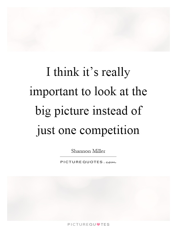 I think it's really important to look at the big picture instead of just one competition Picture Quote #1