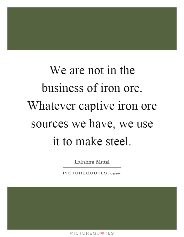 We are not in the business of iron ore. Whatever captive iron ore sources we have, we use it to make steel Picture Quote #1