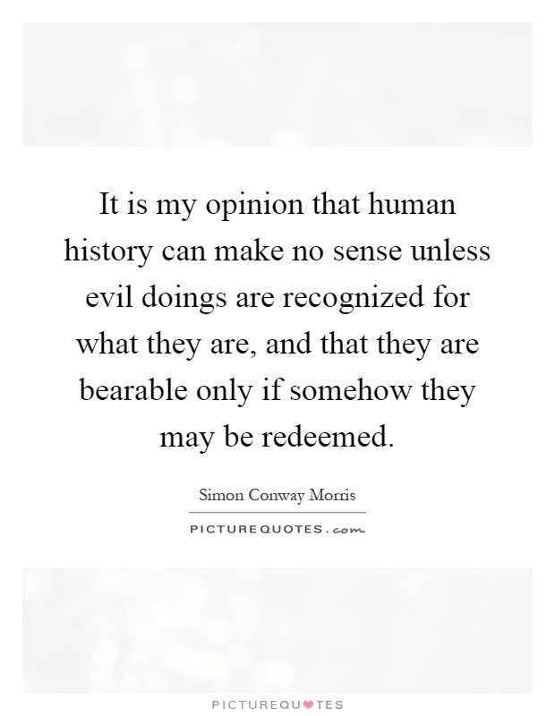 It is my opinion that human history can make no sense unless evil doings are recognized for what they are, and that they are bearable only if somehow they may be redeemed Picture Quote #1