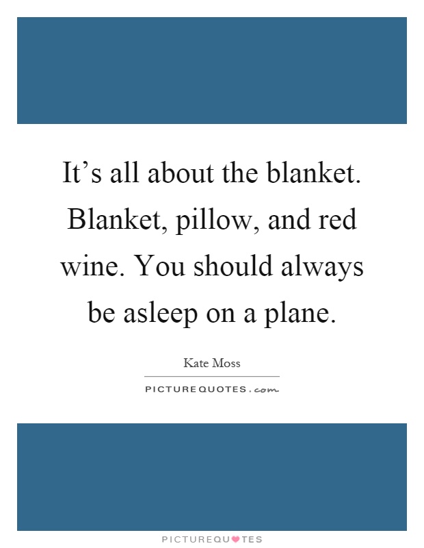 It's all about the blanket. Blanket, pillow, and red wine. You should always be asleep on a plane Picture Quote #1