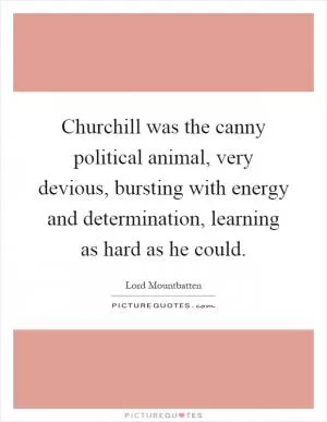 Churchill was the canny political animal, very devious, bursting with energy and determination, learning as hard as he could Picture Quote #1