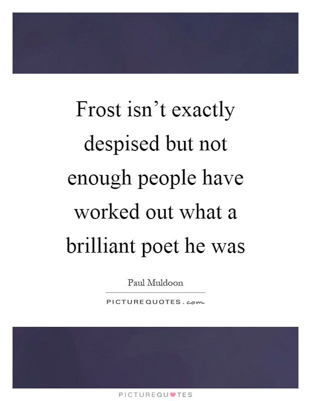 Frost isn't exactly despised but not enough people have worked out what a brilliant poet he was Picture Quote #1