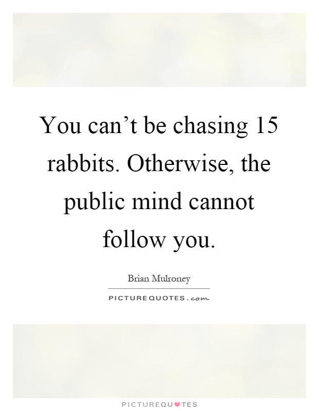 You can't be chasing 15 rabbits. Otherwise, the public mind cannot follow you Picture Quote #1