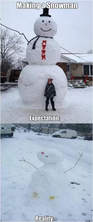 Making a snowman. Expectation. Reality Picture Quote #1