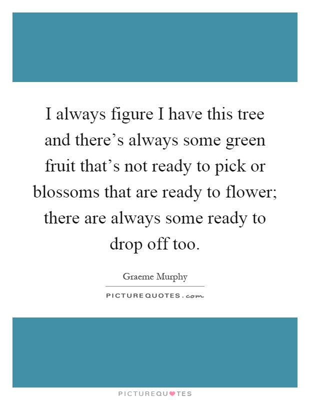 I always figure I have this tree and there's always some green fruit that's not ready to pick or blossoms that are ready to flower; there are always some ready to drop off too Picture Quote #1