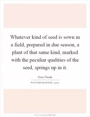 Whatever kind of seed is sown in a field, prepared in due season, a plant of that same kind, marked with the peculiar qualities of the seed, springs up in it Picture Quote #1