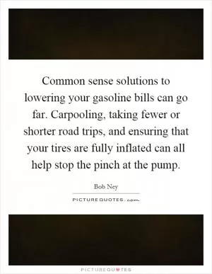 Common sense solutions to lowering your gasoline bills can go far. Carpooling, taking fewer or shorter road trips, and ensuring that your tires are fully inflated can all help stop the pinch at the pump Picture Quote #1