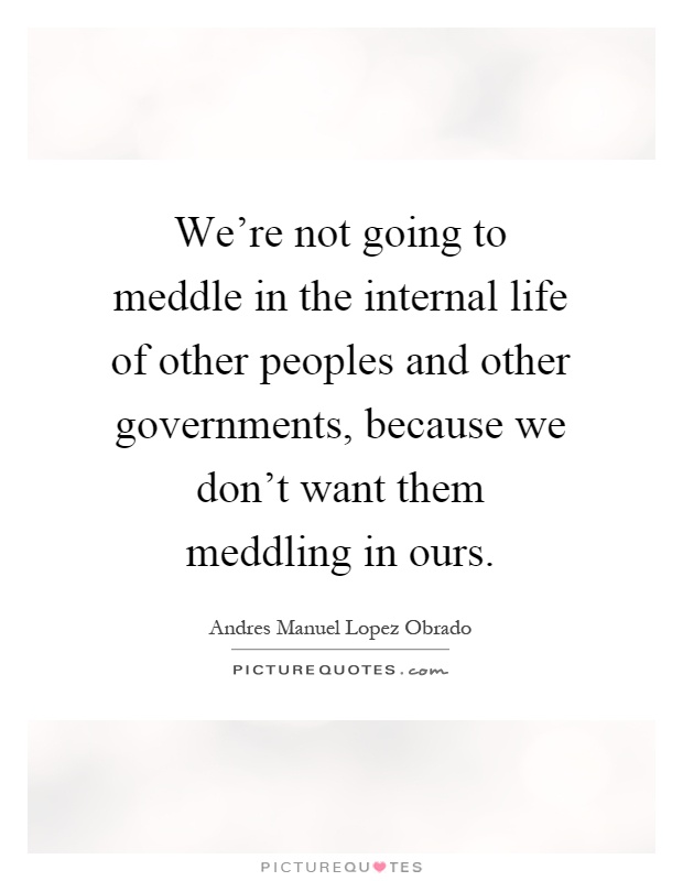 We're not going to meddle in the internal life of other peoples and other governments, because we don't want them meddling in ours Picture Quote #1