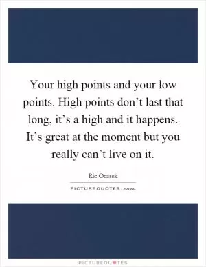 Your high points and your low points. High points don’t last that long, it’s a high and it happens. It’s great at the moment but you really can’t live on it Picture Quote #1
