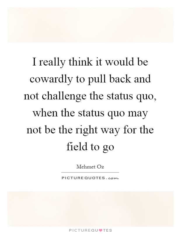 I really think it would be cowardly to pull back and not challenge the status quo, when the status quo may not be the right way for the field to go Picture Quote #1