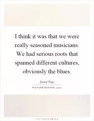 I think it was that we were really seasoned musicians. We had serious roots that spanned different cultures, obviously the blues Picture Quote #1