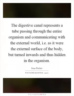 The digestive canal represents a tube passing through the entire organism and communicating with the external world, i.e. as it were the external surface of the body, but turned inwards and thus hidden in the organism Picture Quote #1