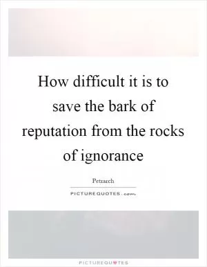 How difficult it is to save the bark of reputation from the rocks of ignorance Picture Quote #1